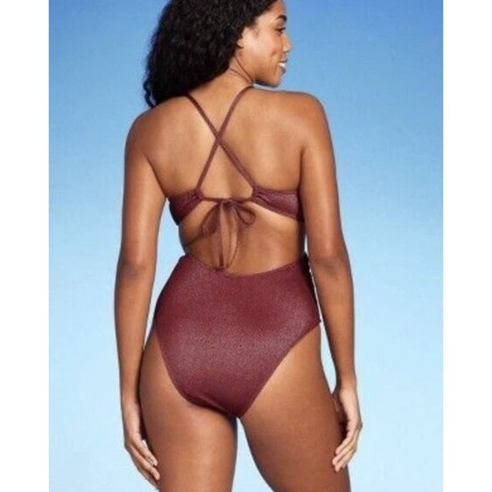 Women's‎ Plunge Cut Out High Leg Lurex One Piece Swimsuit - Shade &Shore Size 17 - Picture 9 of 10